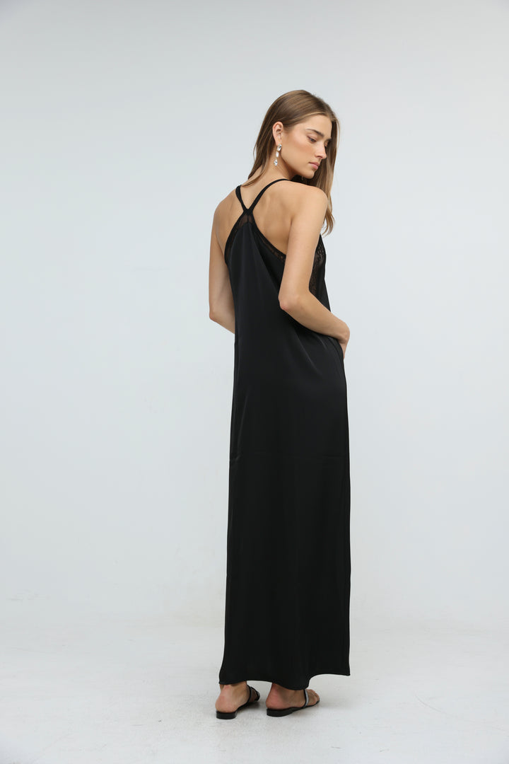 Satin Black Maxi Dress