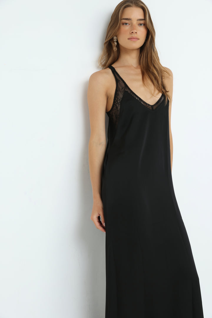 Satin Black Maxi Dress