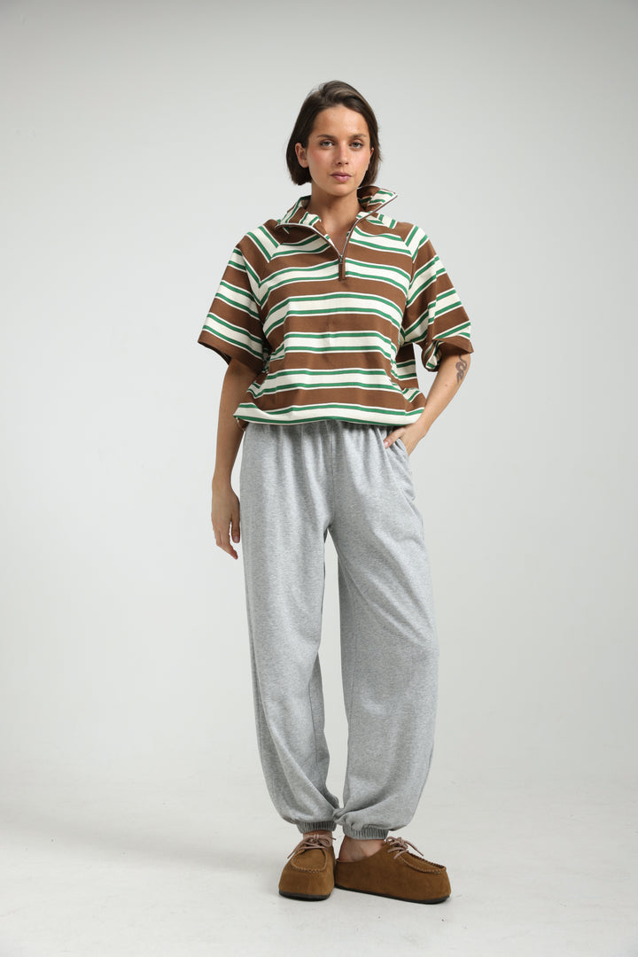 Adamon Brown Striped Polo
