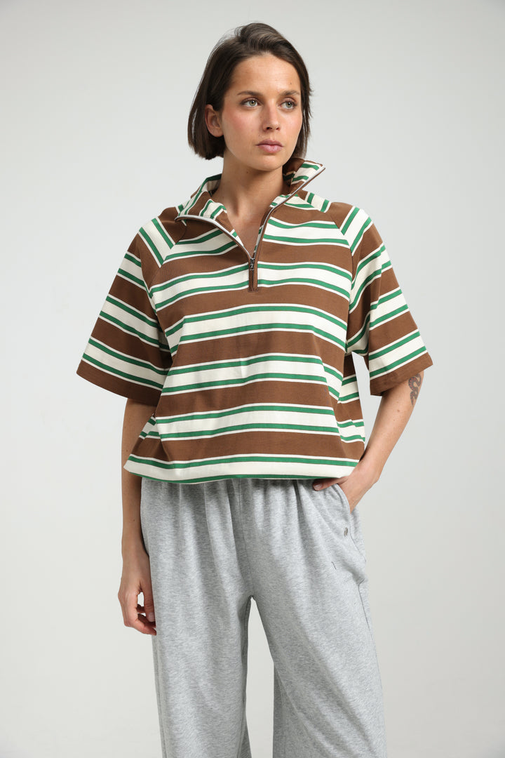 Adamon Brown Striped Polo