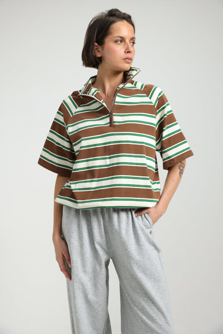 Adamon Brown Striped Polo