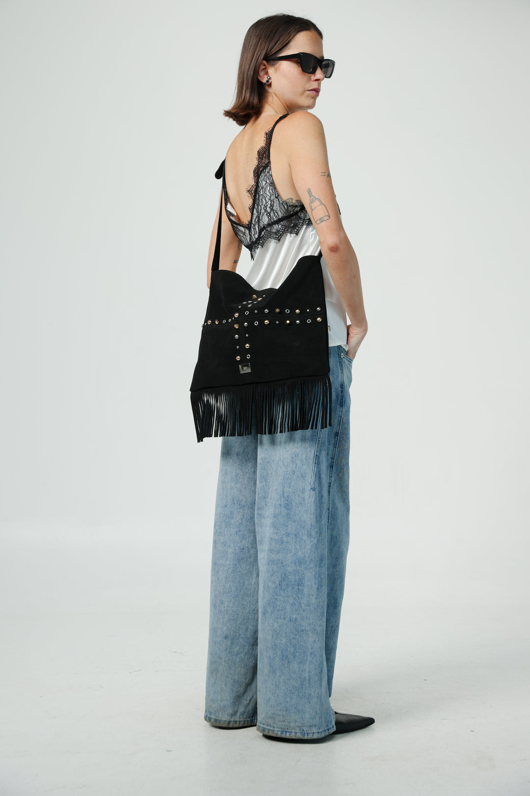 Suede Fringe Black Bag