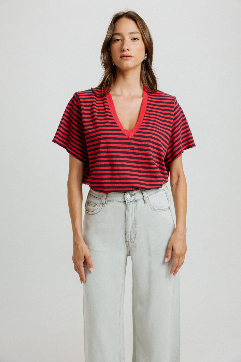 Pioneer Navy Striped Padded V T-Shirt