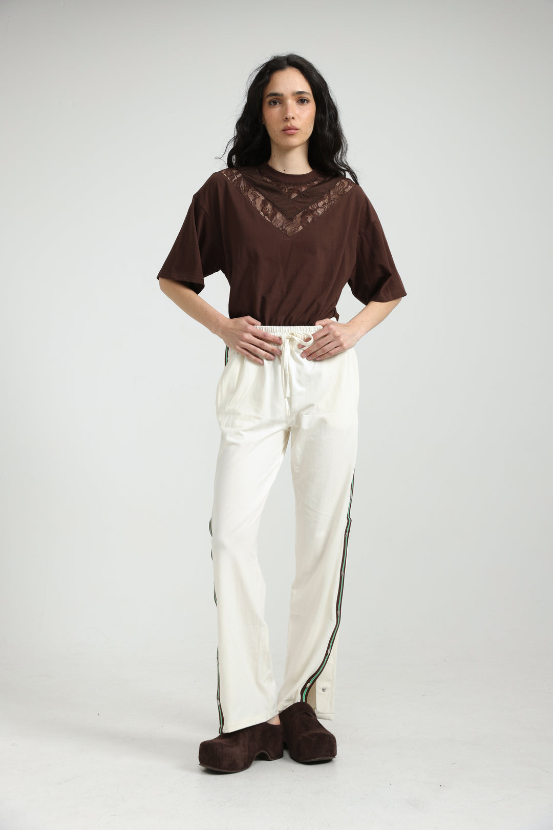 Popper Cream/Green Joggers