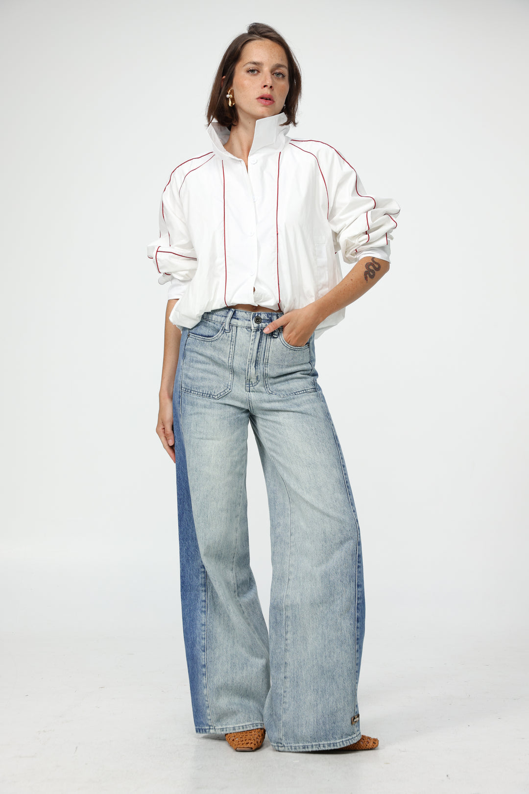 White Piped Buttoned Shirt