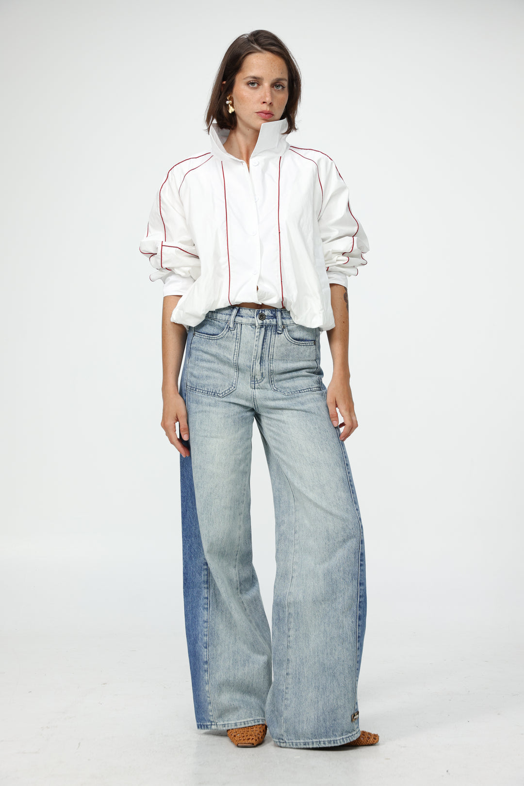 White Piped Buttoned Shirt