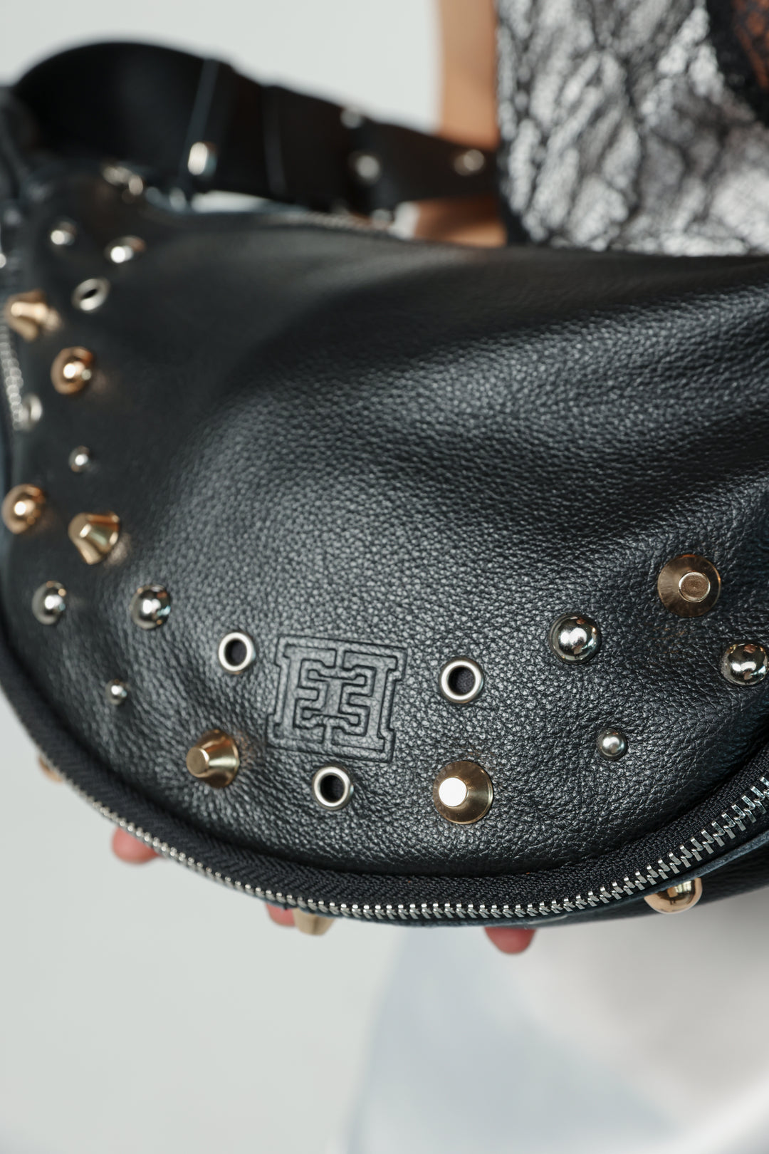Space Studded Black Leather Bag