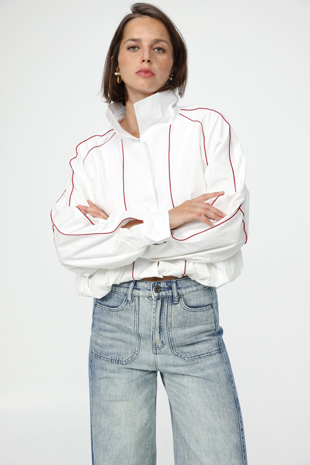 White Piped Buttoned Shirt