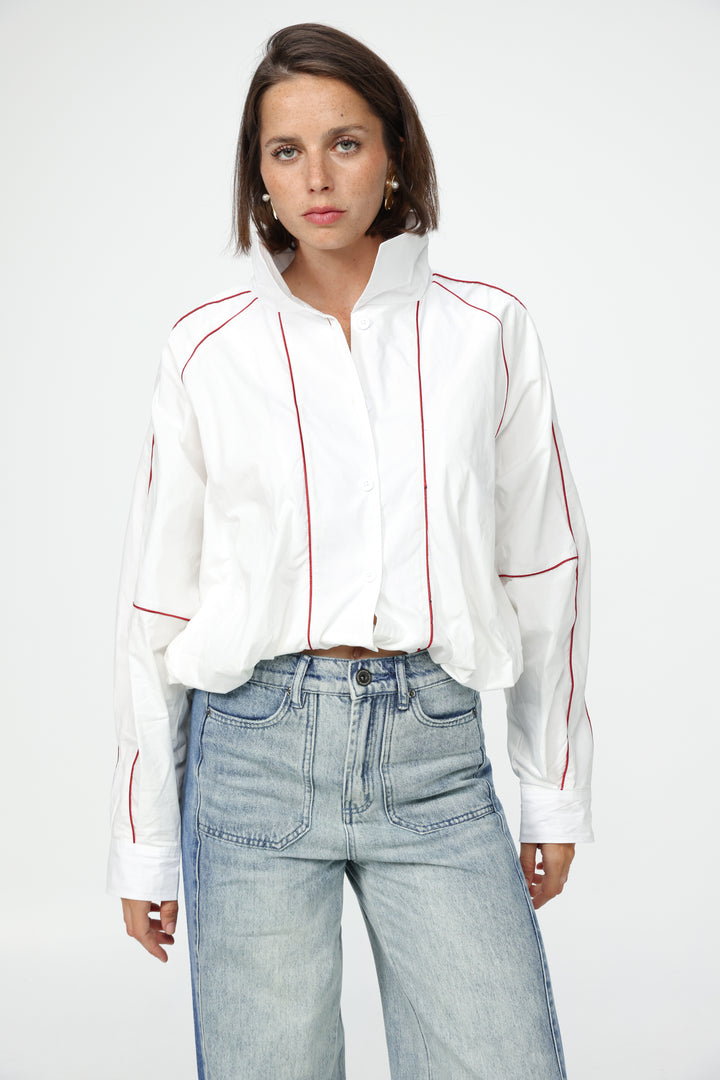 White Piped Buttoned Shirt