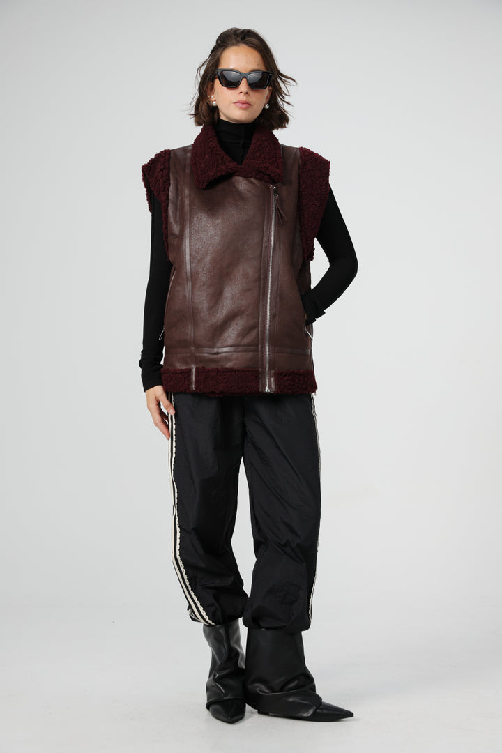 Faux Leather Wine Vest