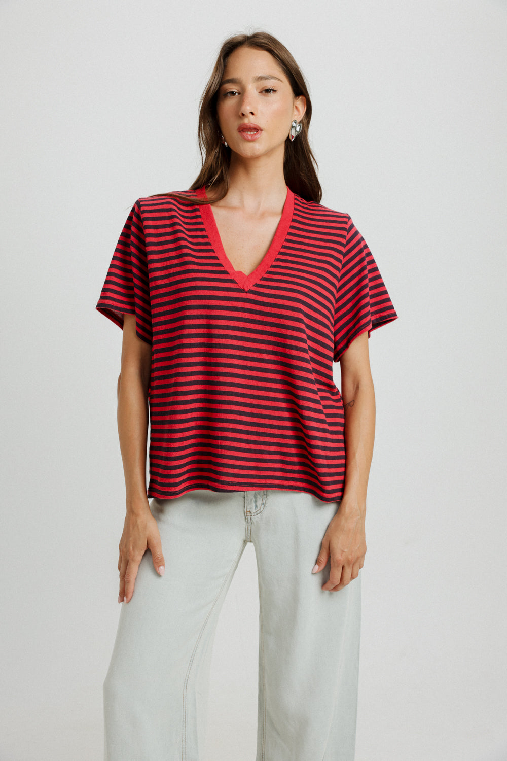 Pioneer Navy Striped Padded V T-Shirt