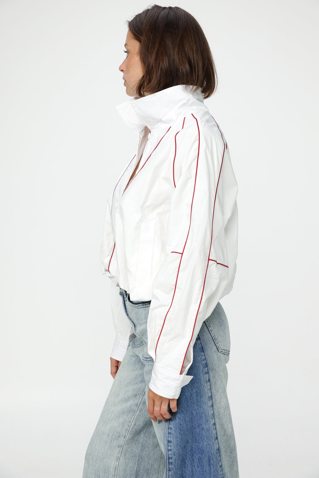 White Piped Buttoned Shirt
