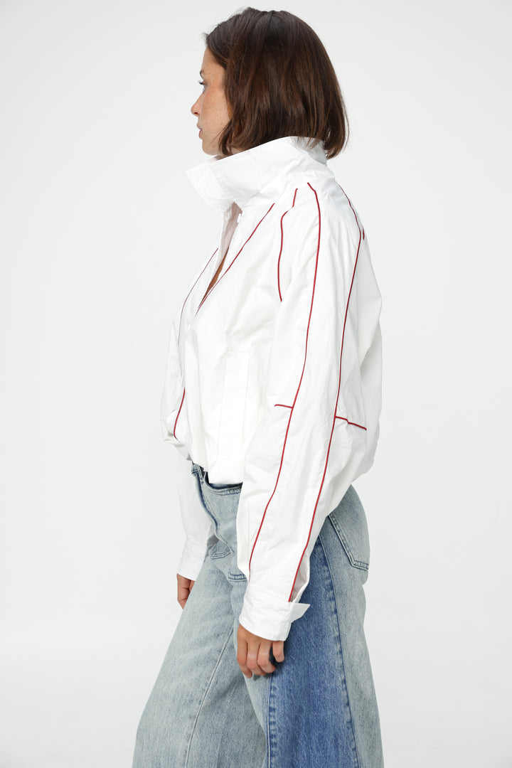 White Piped Buttoned Shirt