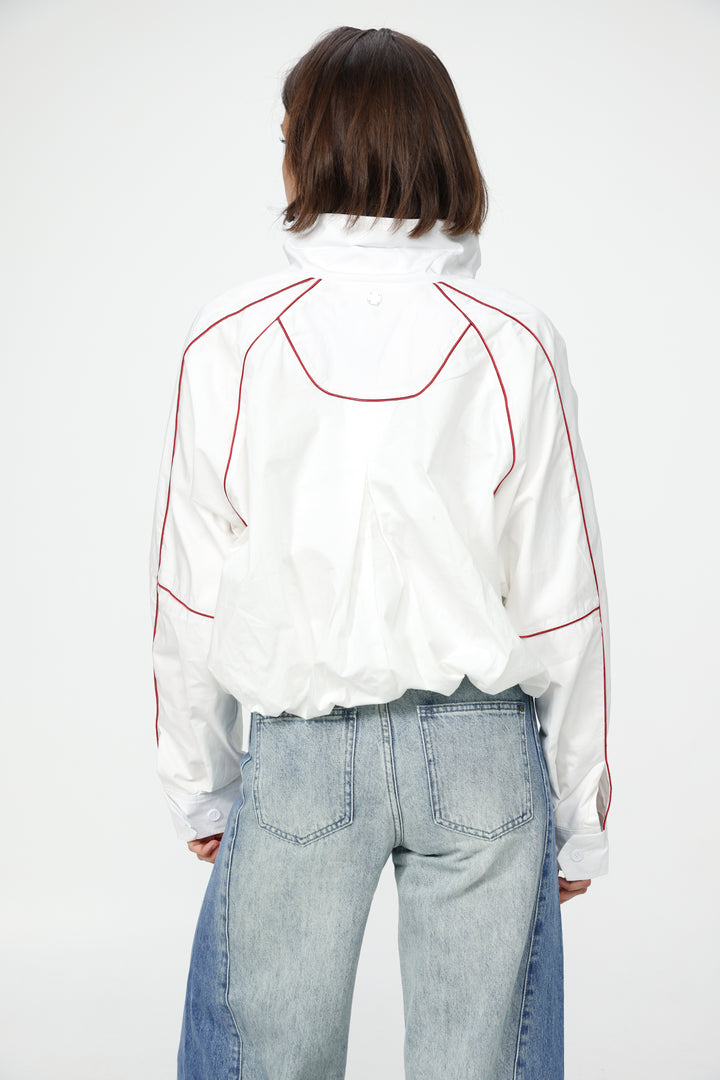 White Piped Buttoned Shirt