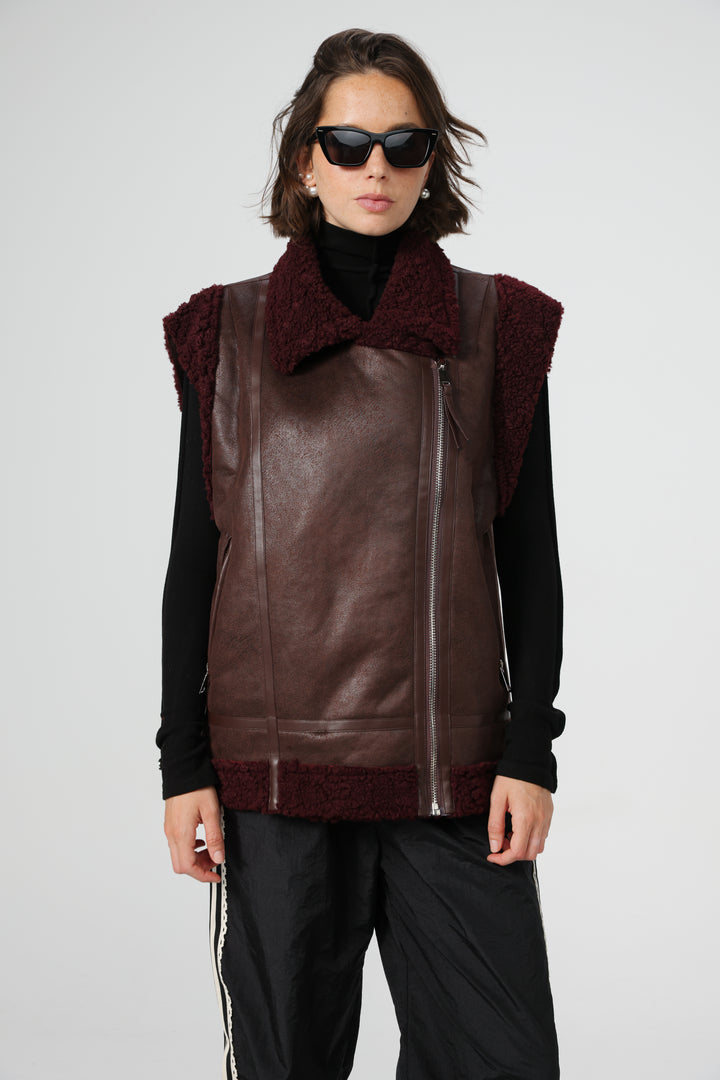 Faux Leather Wine Vest