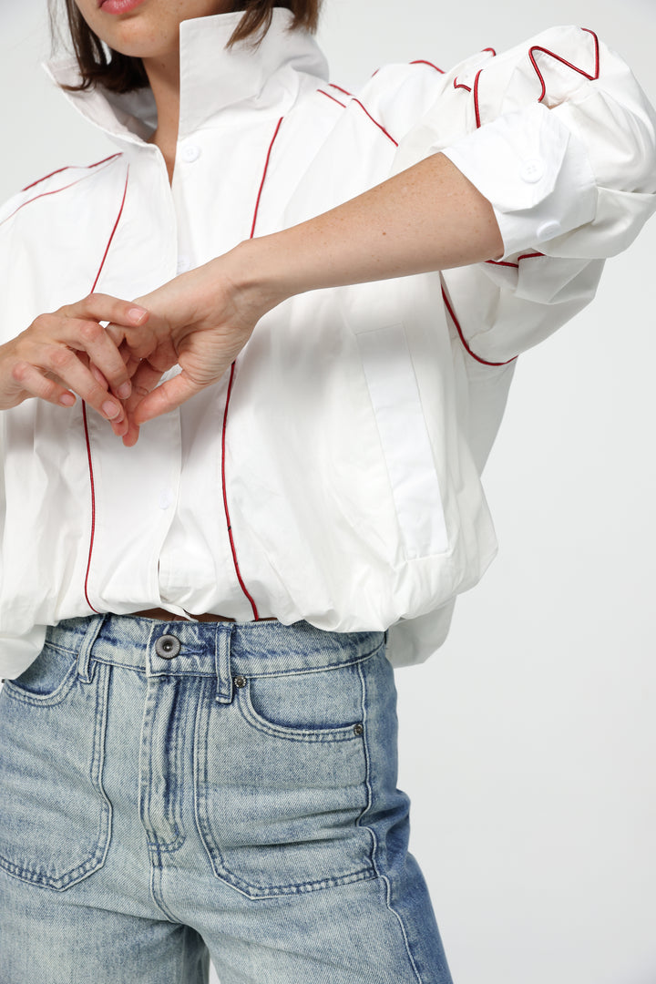 White Piped Buttoned Shirt