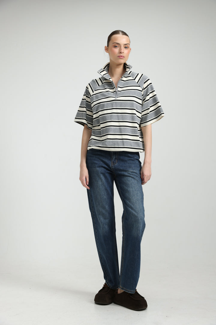 Adamon Grey Striped Polo