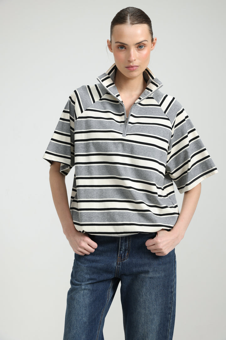 Adamon Grey Striped Polo