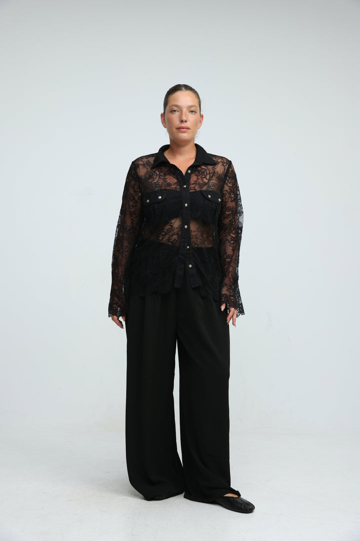 Lace Buttoned Black Shirt