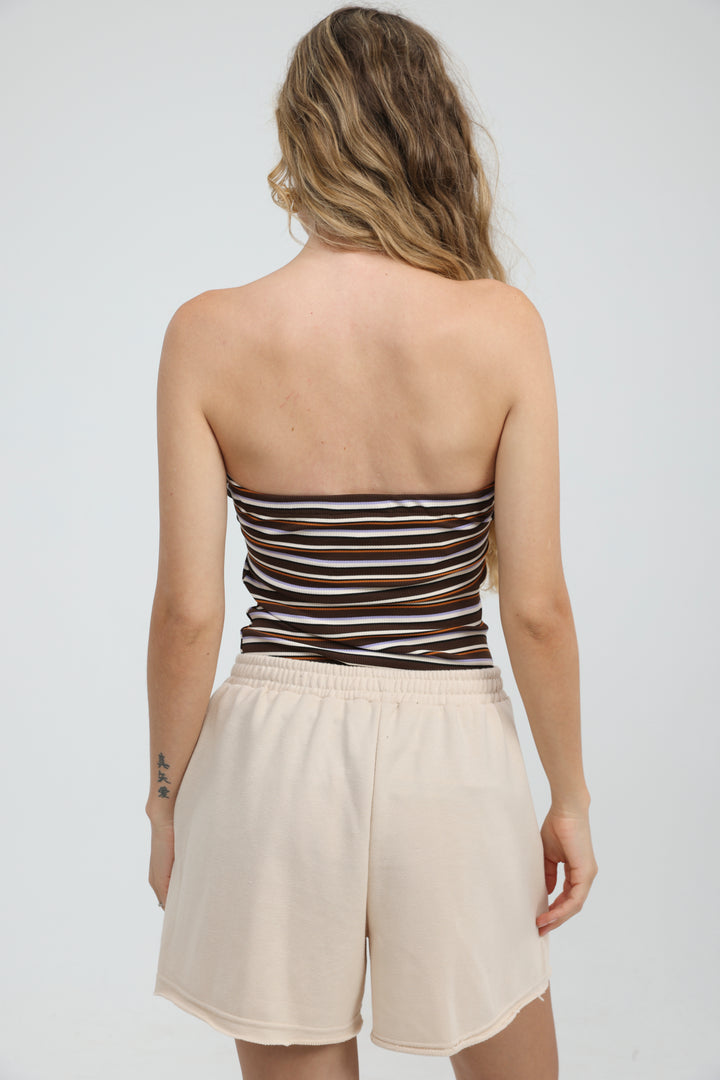 Icon Brown Striped Strapless Top