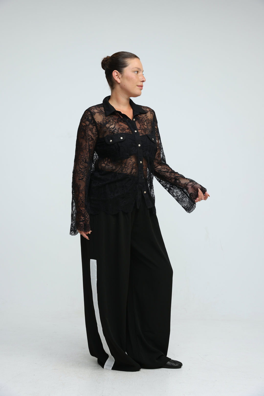 Lace Buttoned Black Shirt