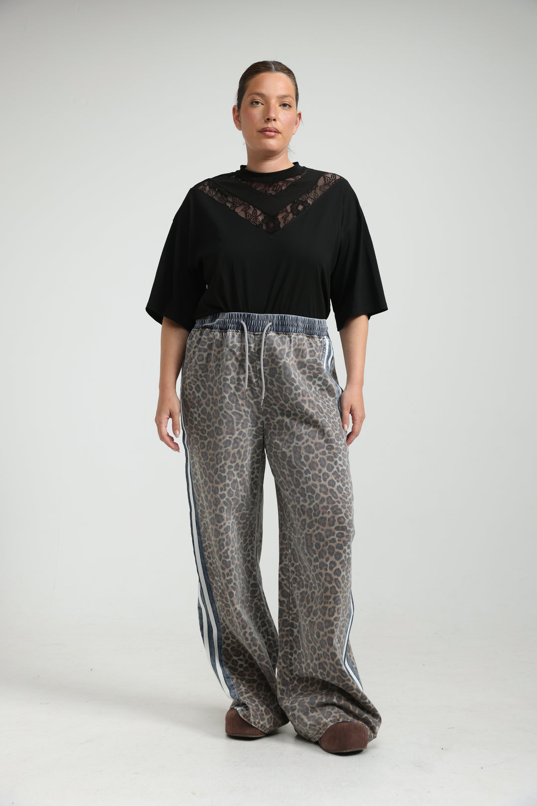 Mixed Dark Denim/Leopard Joggers