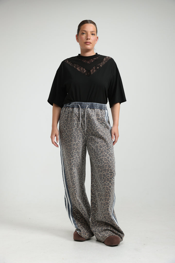 Mixed Dark Denim/Leopard Joggers