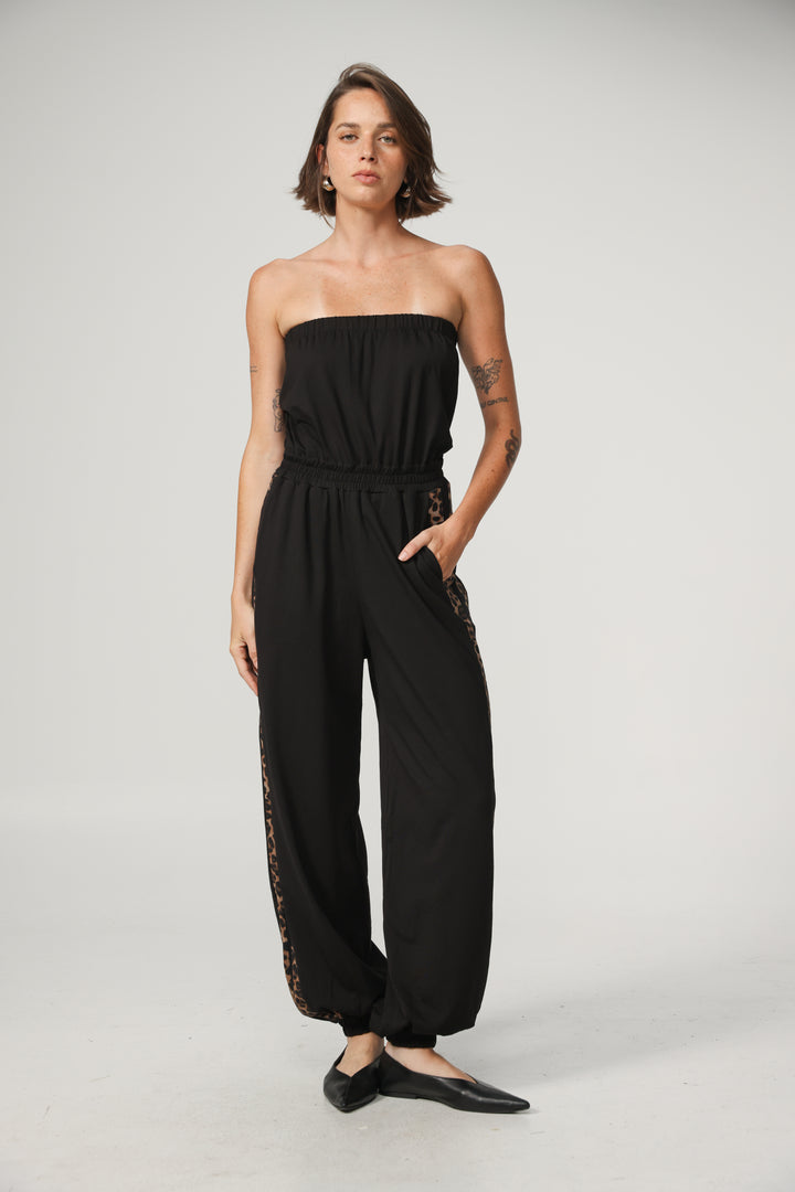 Bali Black/Leopard Jumpsuit