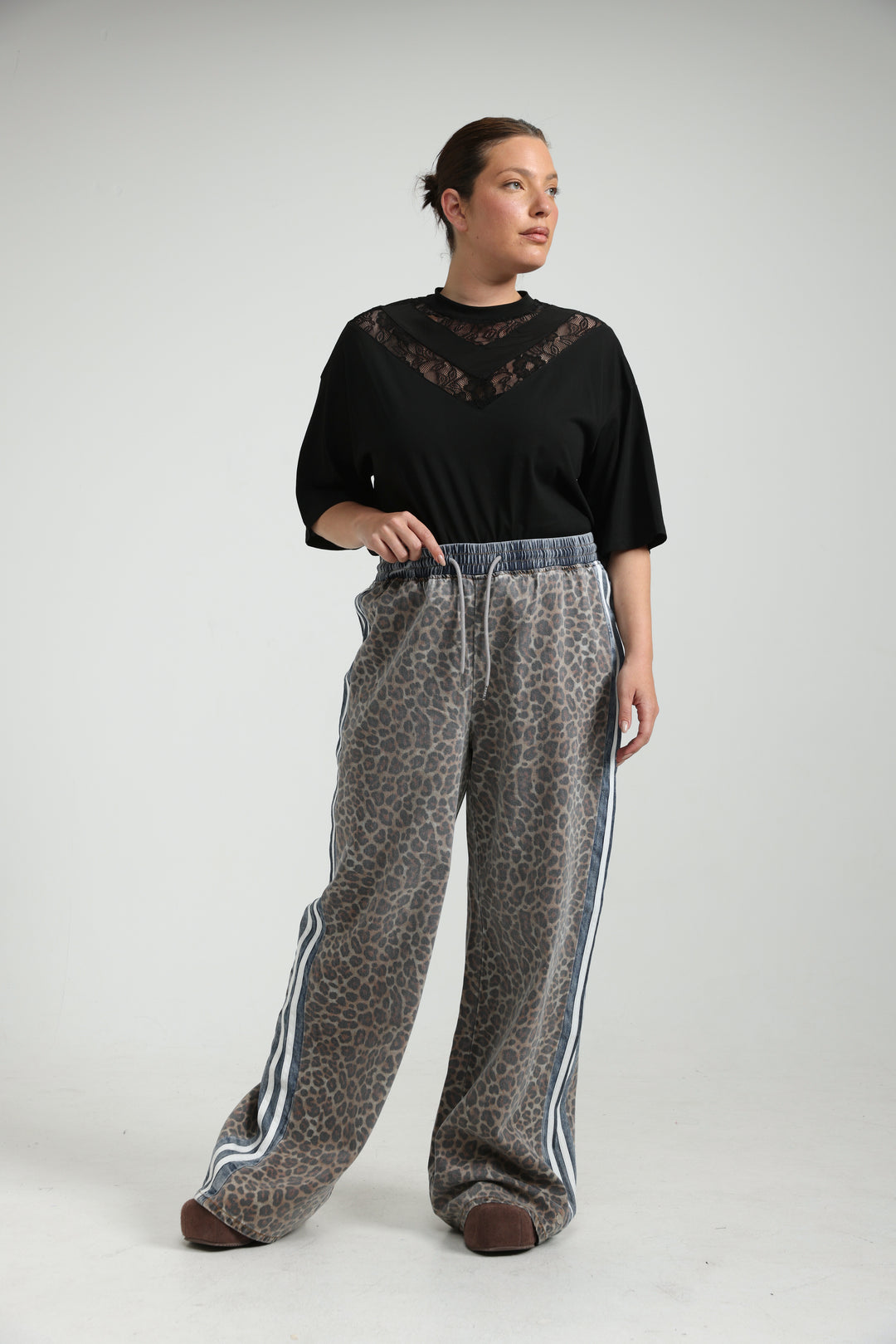Mixed Light Denim/Leopard Joggers