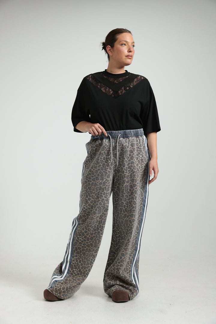 Mixed Light Denim/Leopard Joggers