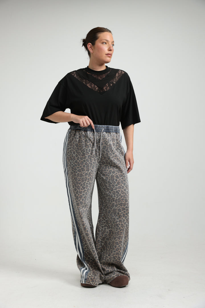 Mixed Leopard/Denim Joggers