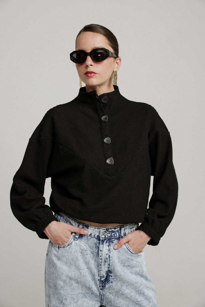 Winter Black Waffle Sweatshirt