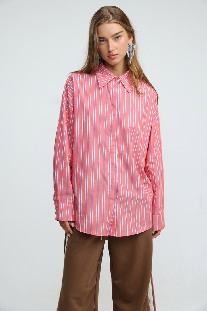 Relaxed Striped Pink Buttoned Shirt