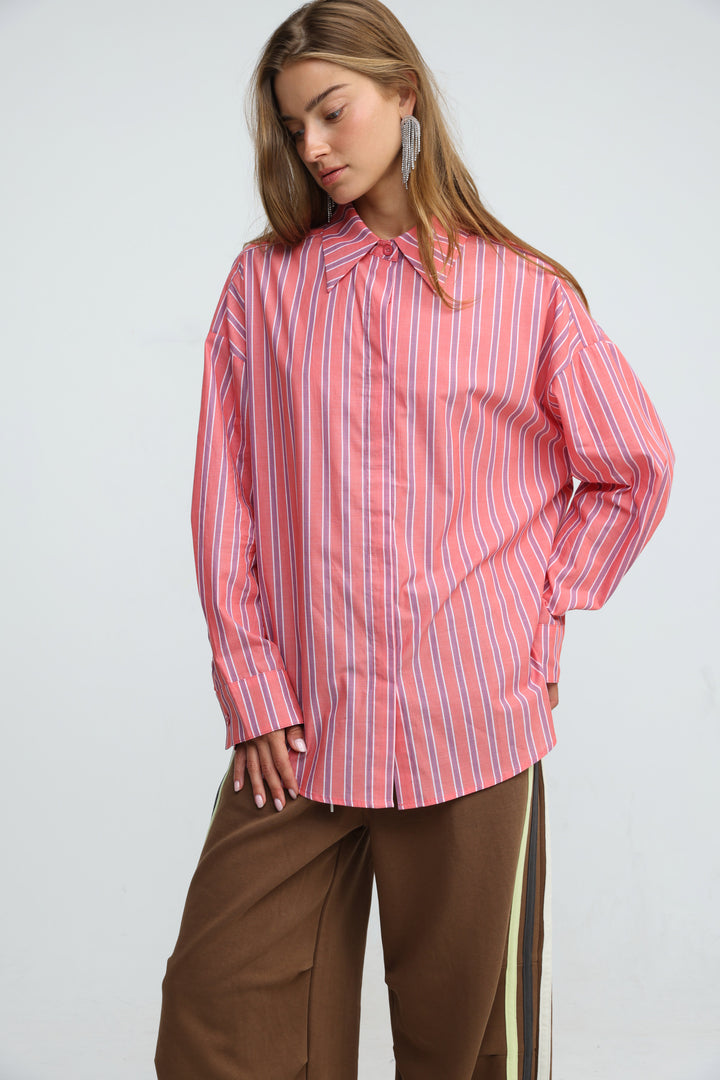 Relaxed Striped Pink Buttoned Shirt