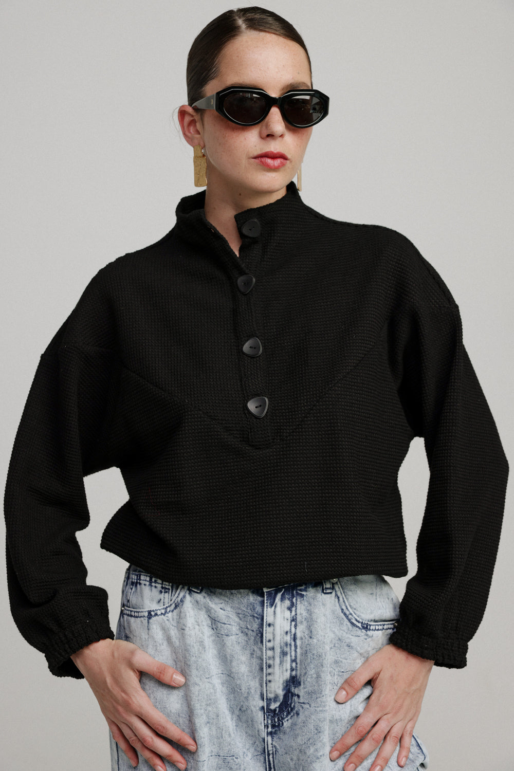 Winter Black Waffle Sweatshirt