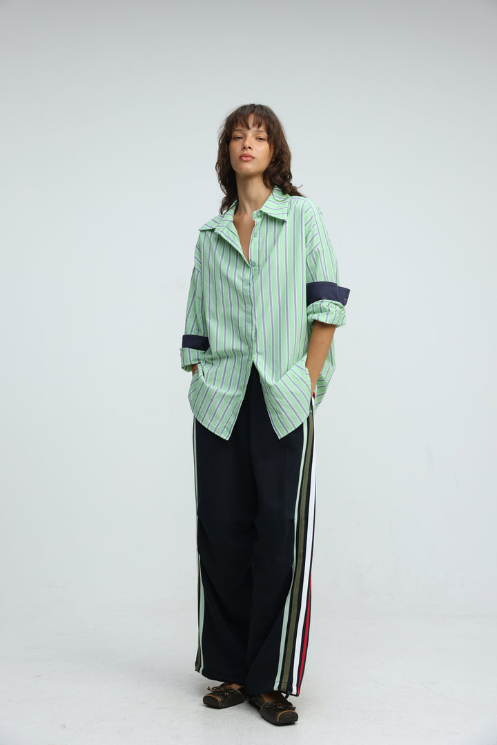 Relaxed Striped Green Buttoned Shirt