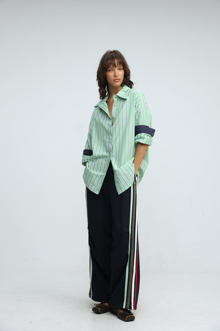 Relaxed Striped Green Buttoned Shirt