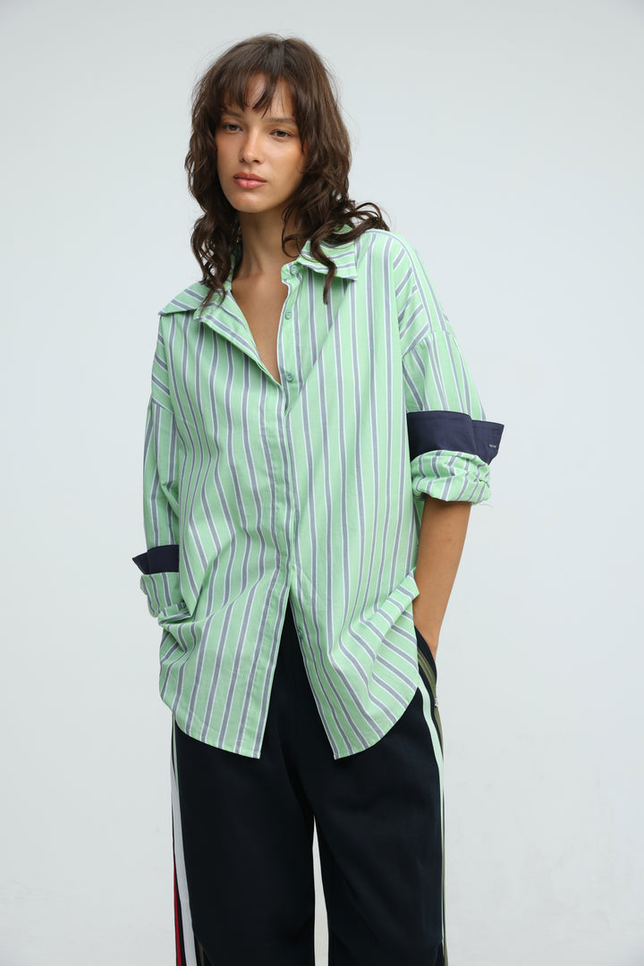 Relaxed Striped Green Buttoned Shirt
