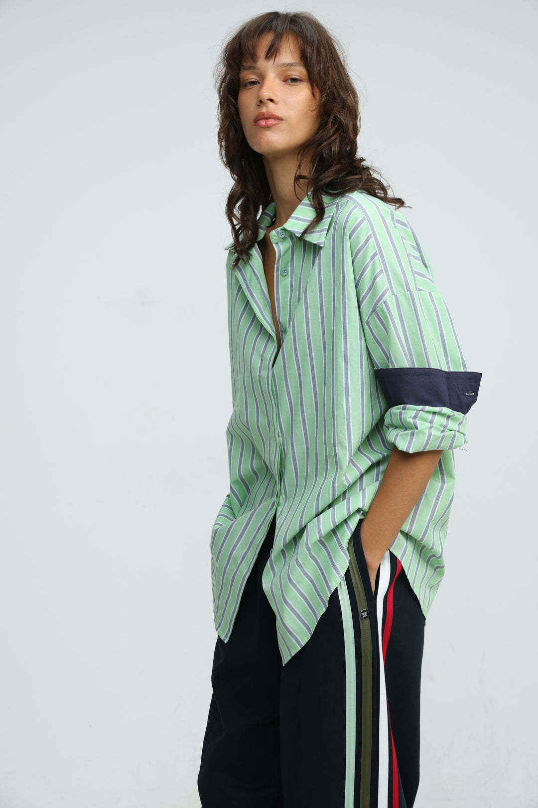 Relaxed Striped Green Buttoned Shirt
