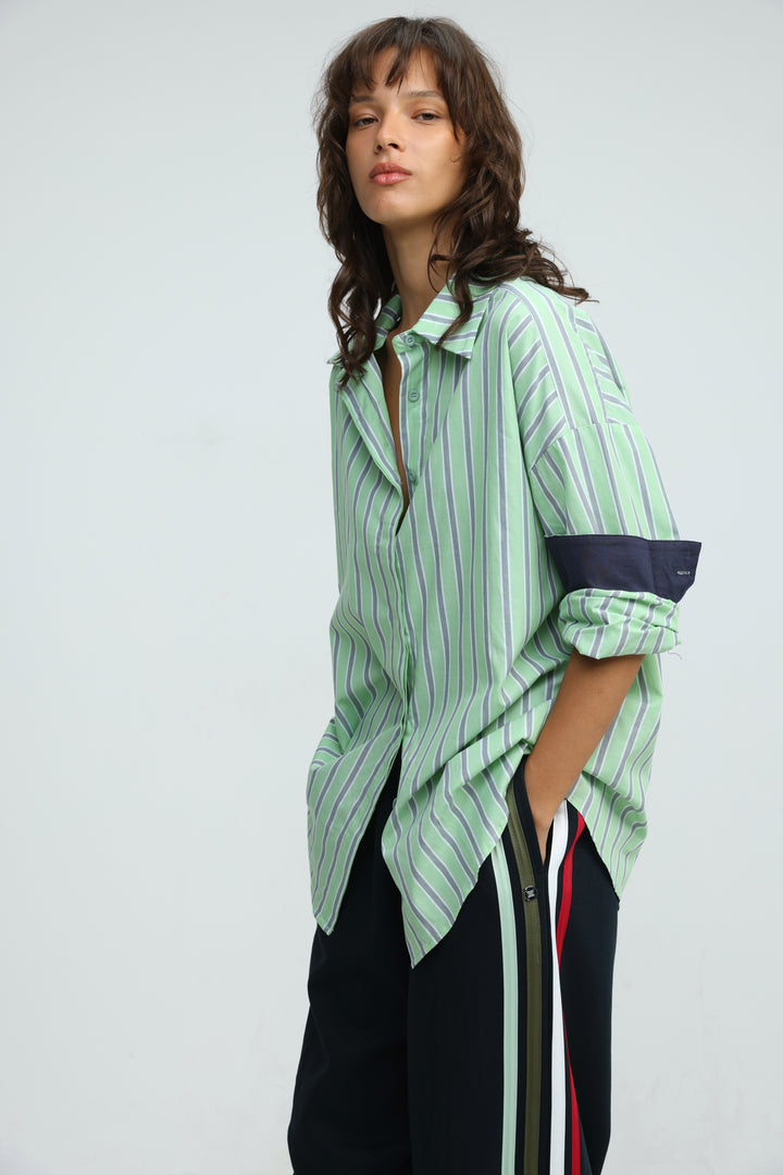 Relaxed Striped Green Buttoned Shirt