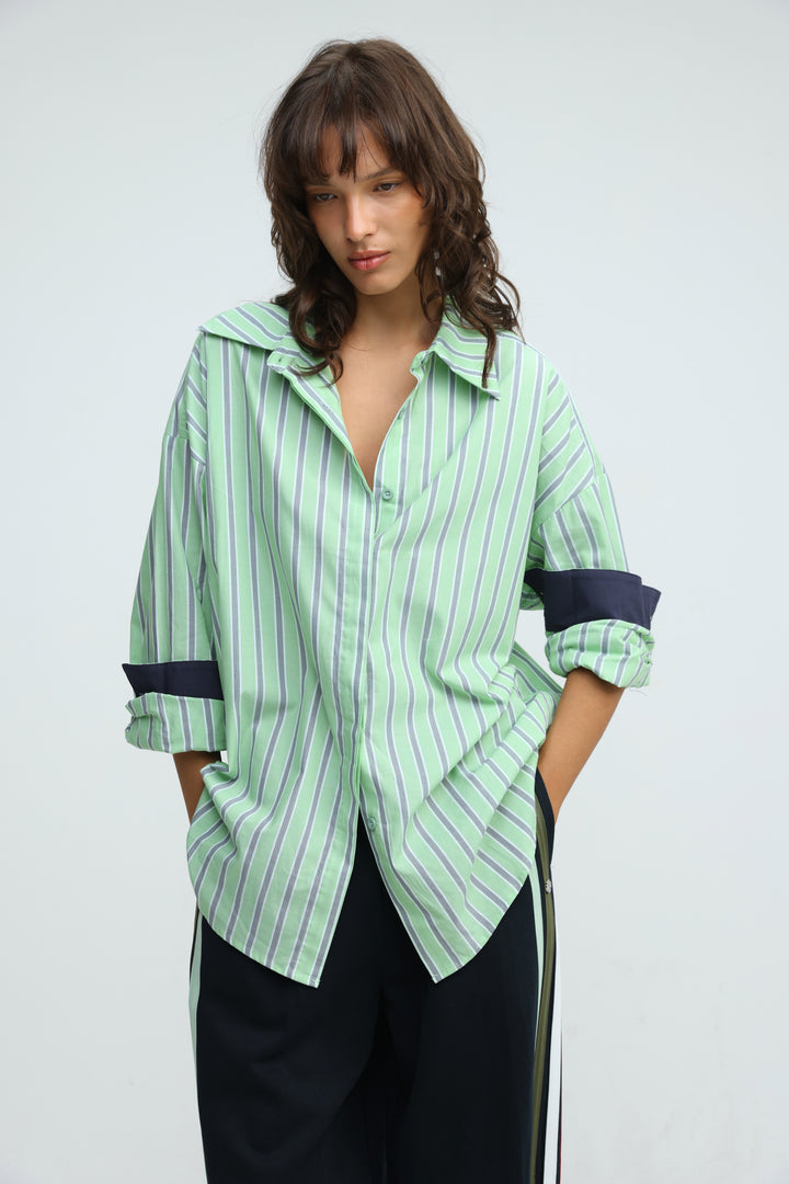 Relaxed Striped Green Buttoned Shirt