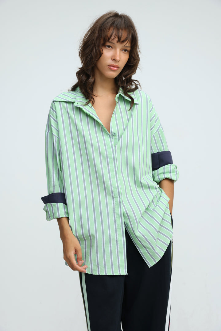 Relaxed Striped Green Buttoned Shirt