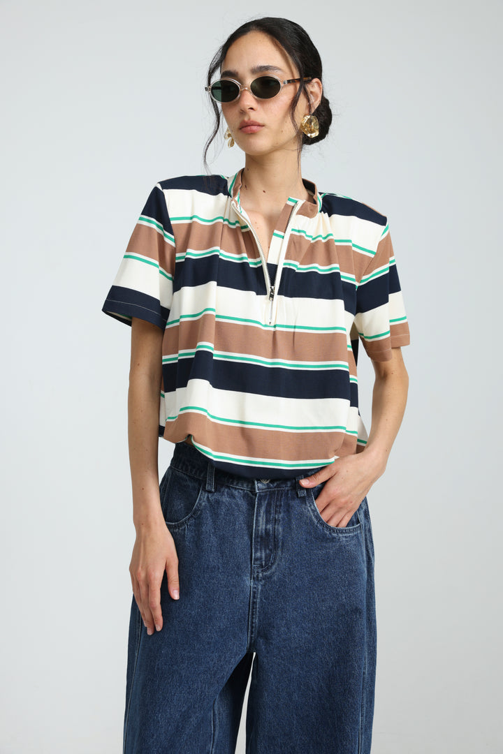 Charm Brown Striped Polo