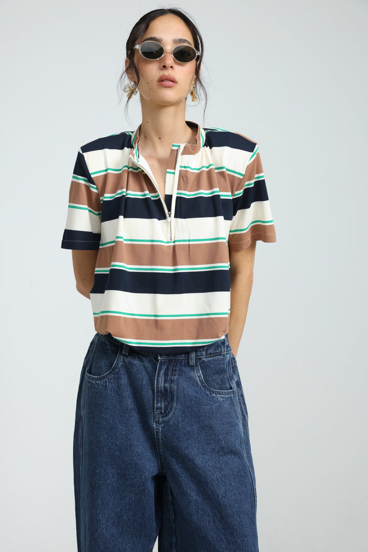 Charm Brown Striped Polo