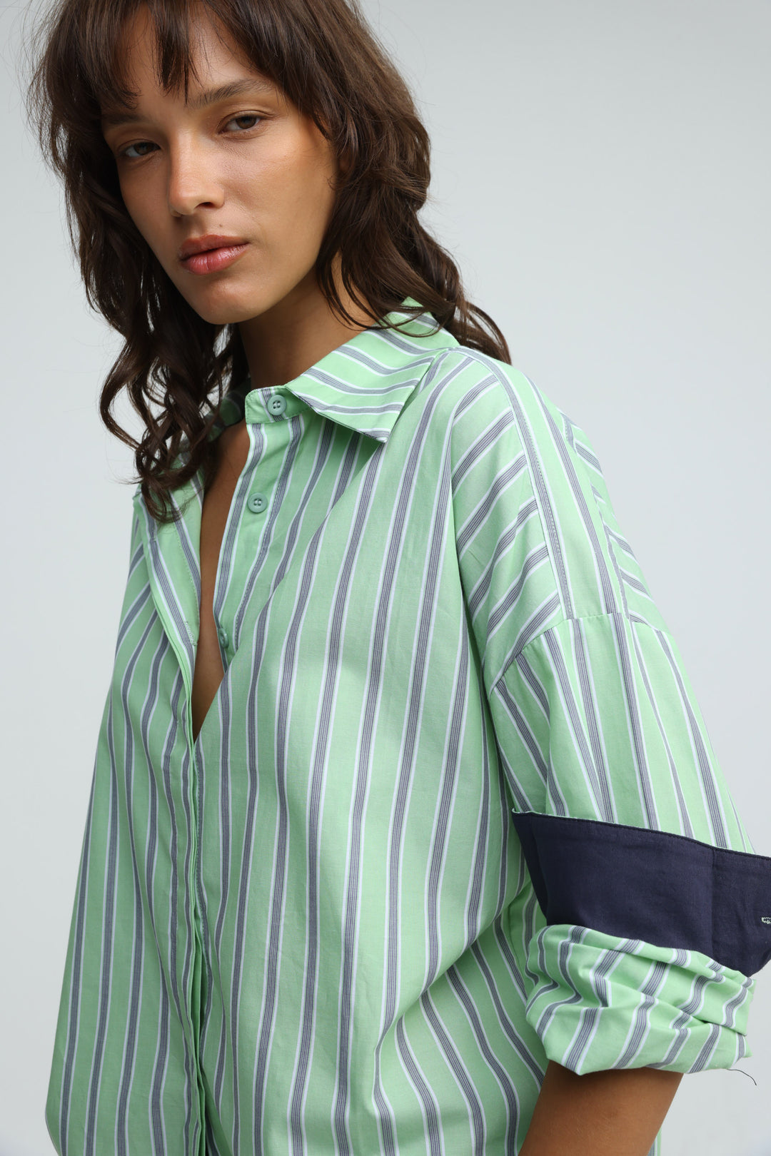 Relaxed Striped Green Buttoned Shirt