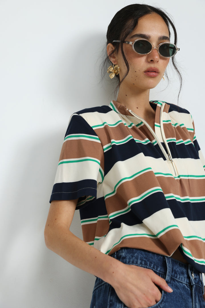 Charm Brown Striped Polo