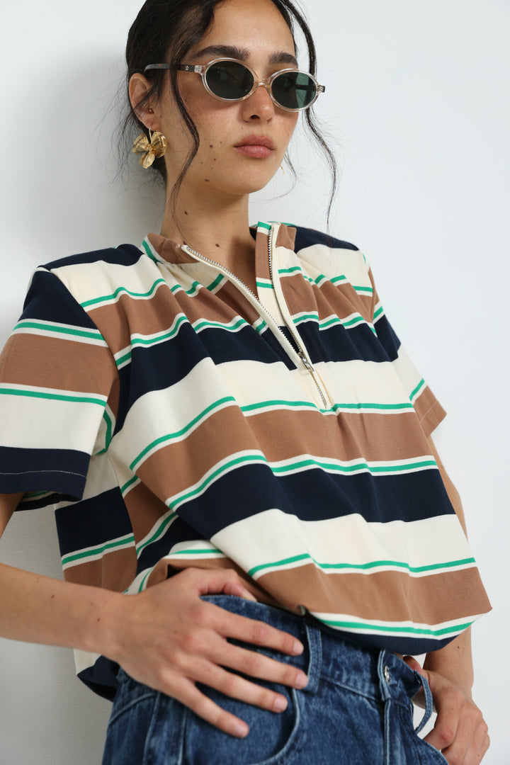 Charm Brown Striped Polo