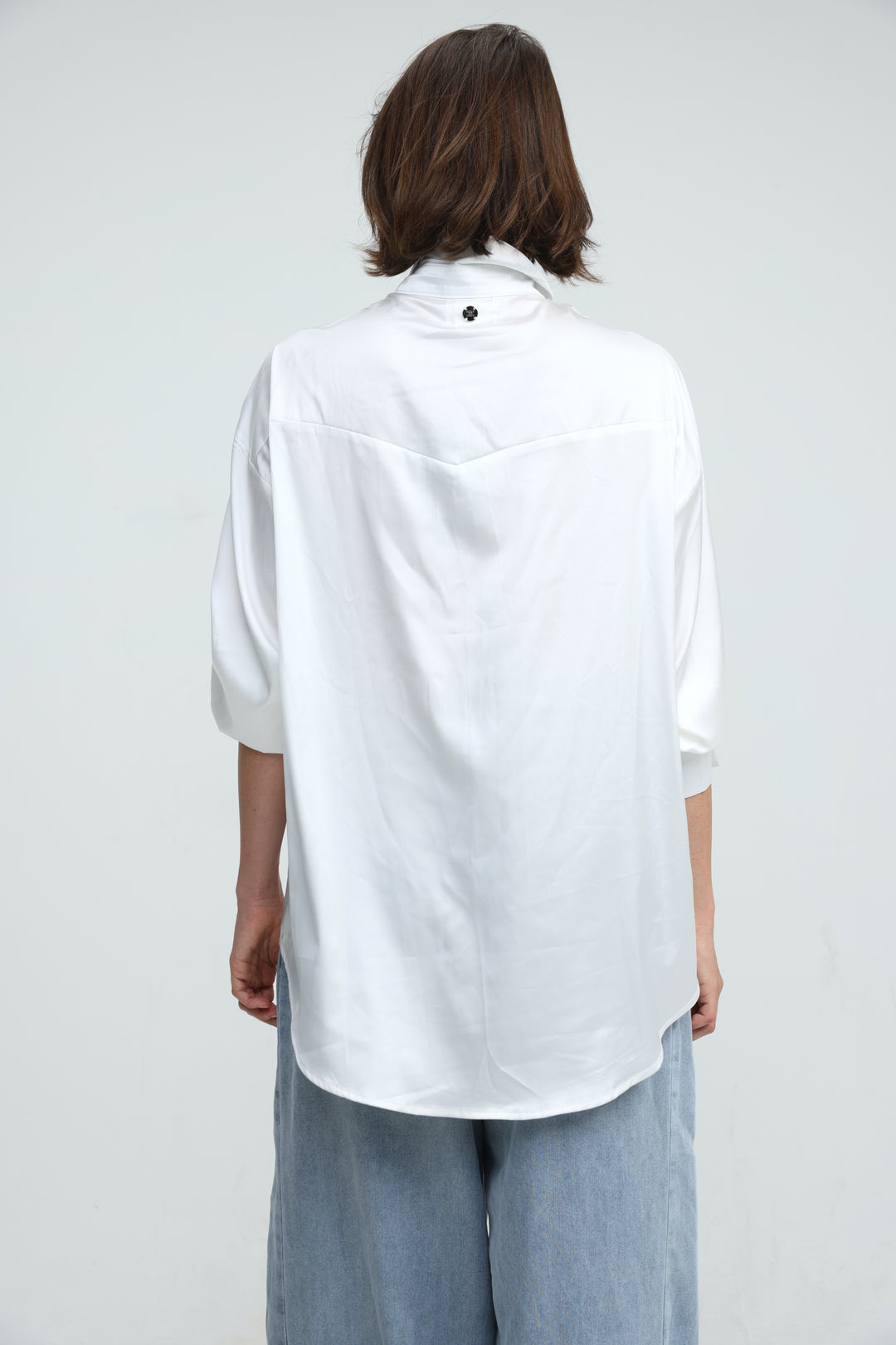Satin Embroidered White Buttoned Shirt