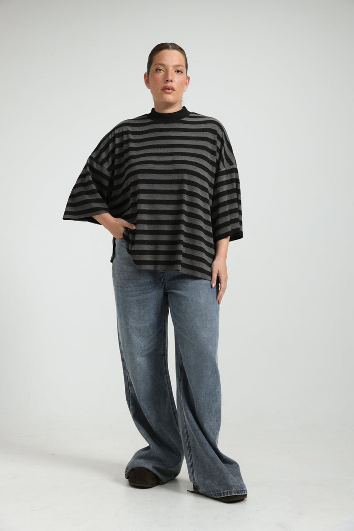 Boyfriend Grey Striped T-Shirt
