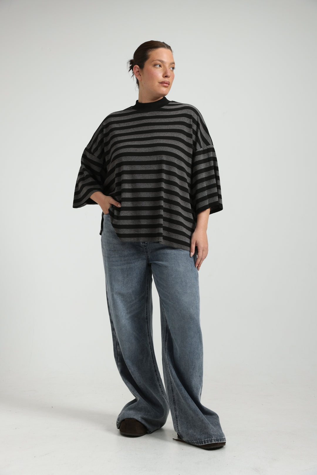 Boyfriend Grey Striped T-Shirt